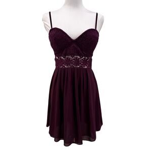 Millau Purple Plum Wine Lace Chiffon Mini Dress Spaghetti Strap Small Party